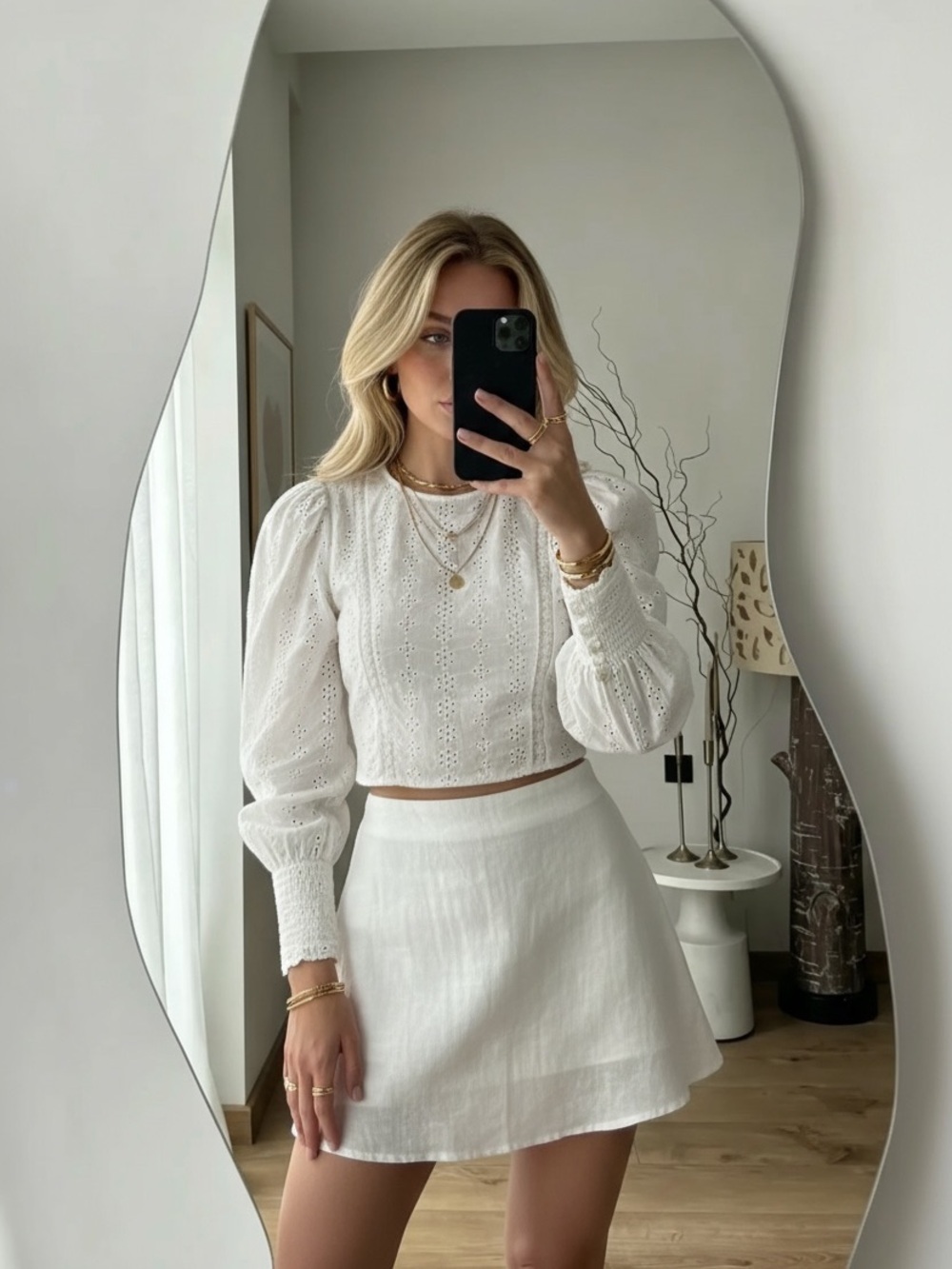 Zara White Puff Sleeve Crop Blouse